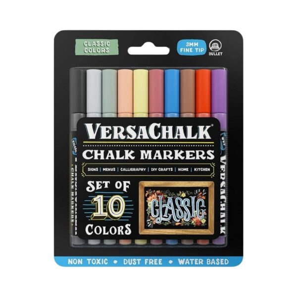 VersaChalk (Classic/ Fine Tip/ 3mm) Liquid Chalk/ Glass Markers (Pack of 10)