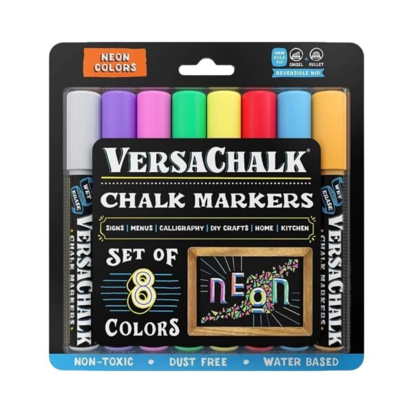 VersaChalk (Neon/ Bold Tip/ 5mm) Liquid Chalk/ Glass Markers (Pack of 8)