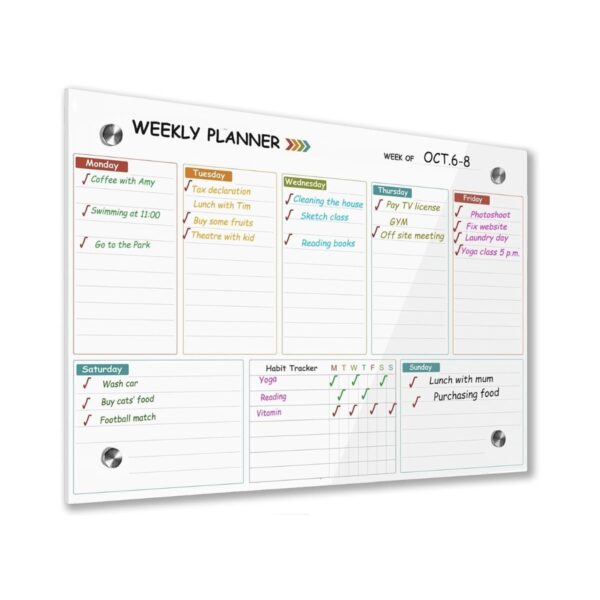 Safe (Magnetic) Glass Whiteboard Planner For Kids - 12 x 16 Inch