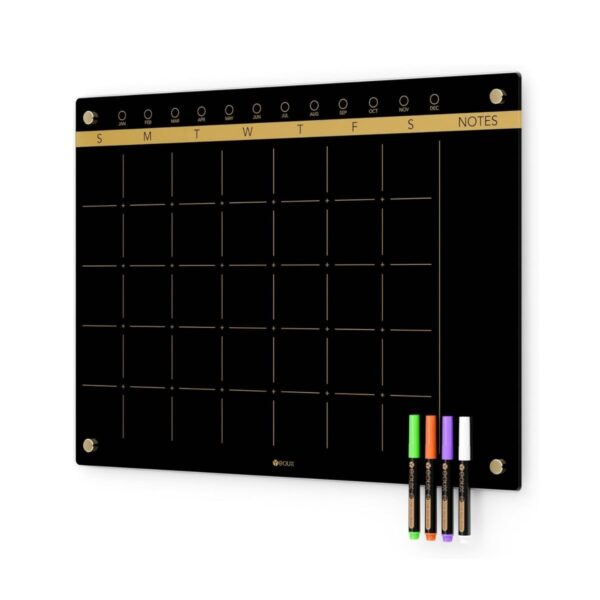 Magnetic Black Glass Board Organizer For Kids Wall -17 x 24 Inch